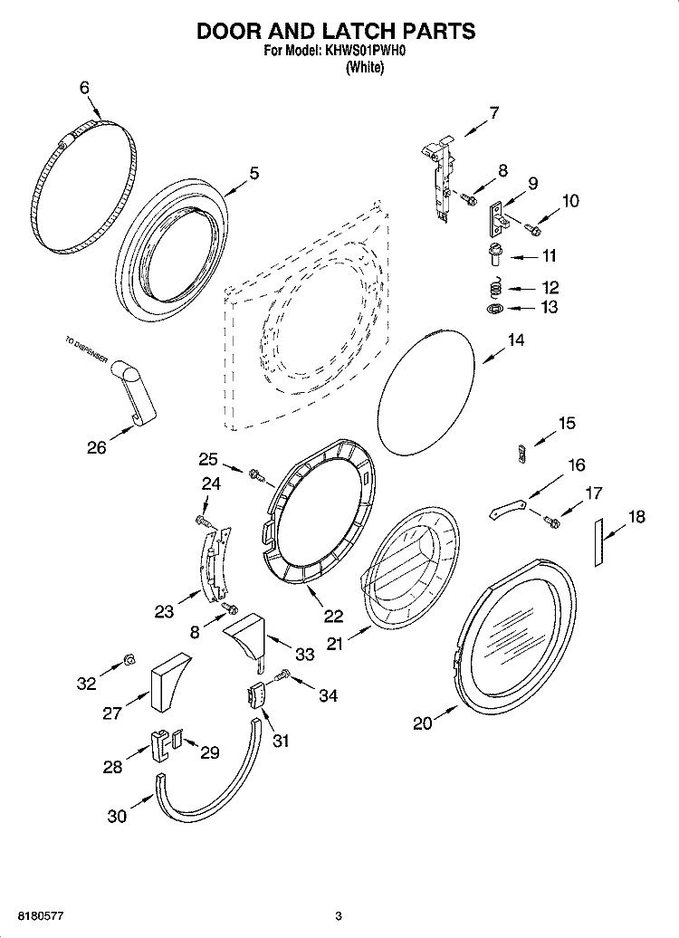 DOOR AND LATCH PARTS Diagram and Parts List for KHWS01PWH0  KitchenAid Washer