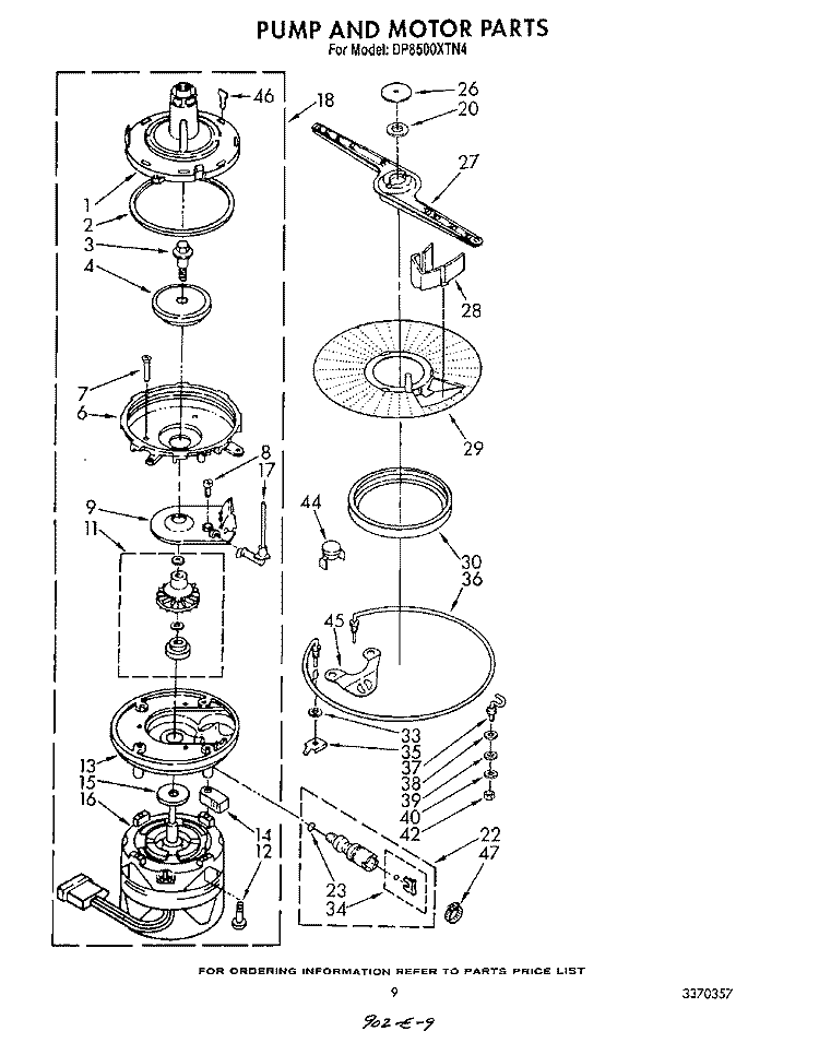 PUMP AND MOTOR Diagram and Parts List for DP8500XTN4  Whirlpool Dishwasher