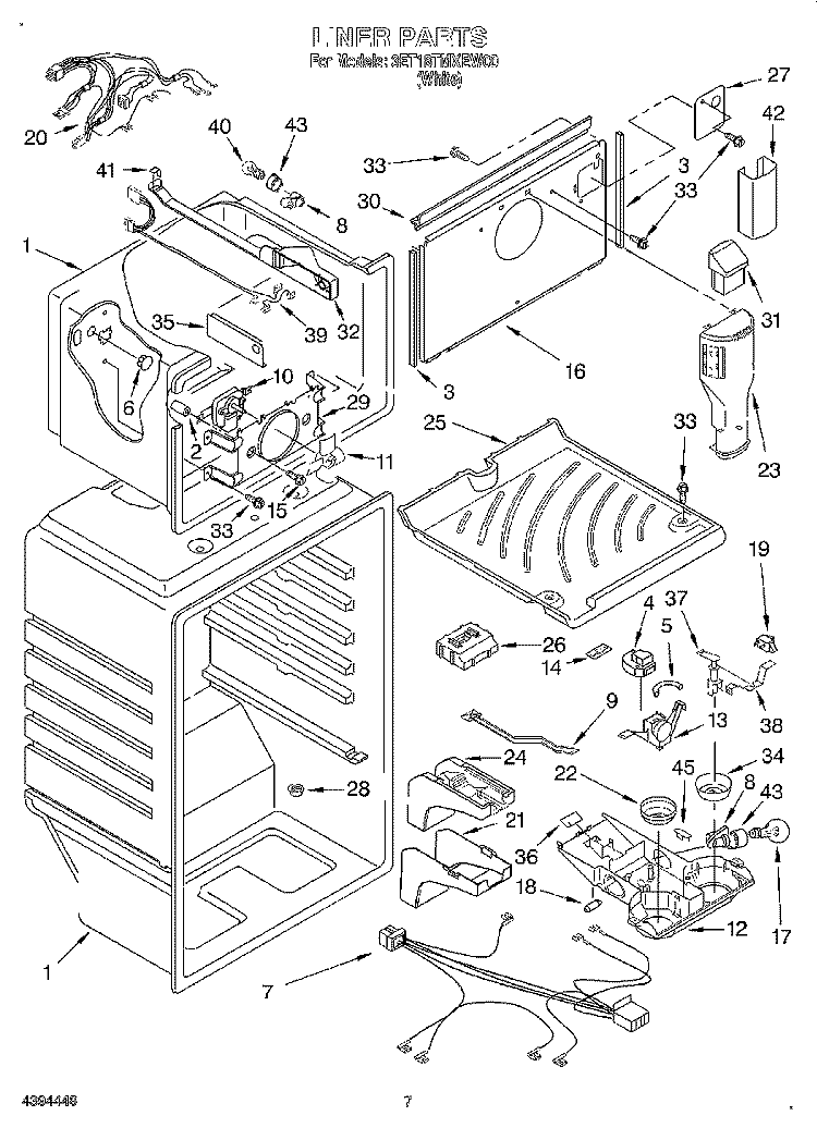 LINER Diagram and Parts List for 3ET18TMXEW00  Whirlpool Refrigerator