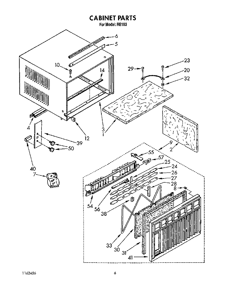 CABINET Diagram and Parts List for RE183  Whirlpool Air Conditioner