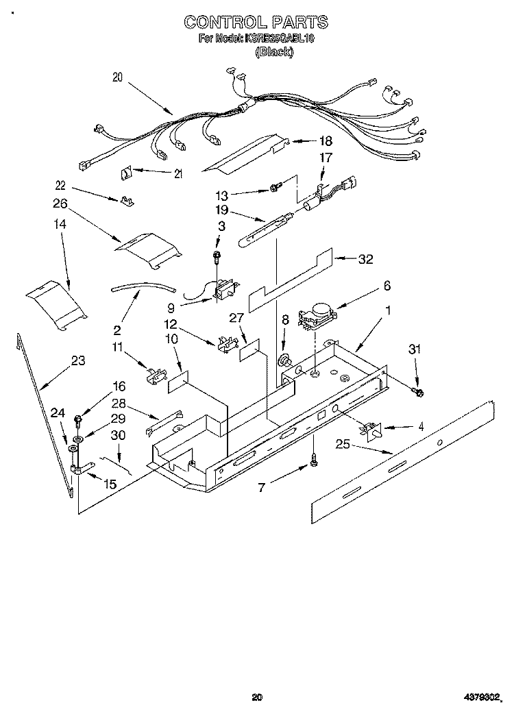 CONTROL Diagram and Parts List for KSRB25QABL10  KitchenAid Refrigerator