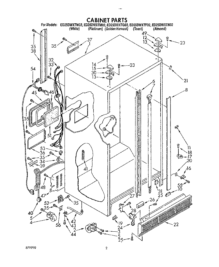 CABINET Diagram and Parts List for ED25DWXTF02  Whirlpool Refrigerator