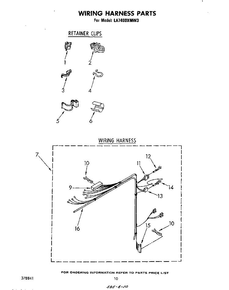 WIRING HARNESS Diagram and Parts List for LA7400XMW3  Whirlpool Washer
