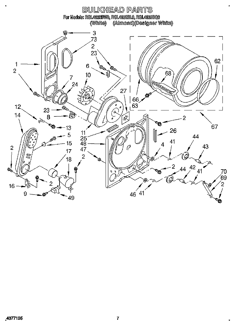 BULKHEAD Diagram and Parts List for RGL4632BL0  Roper Dryer