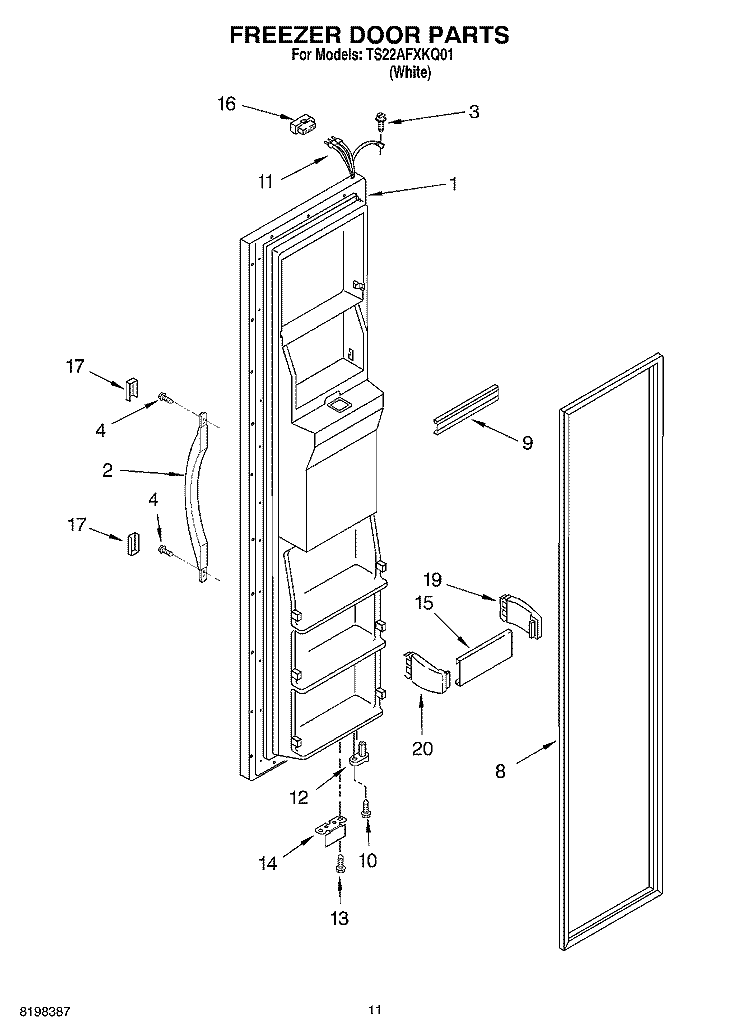 FREEZER DOOR Diagram and Parts List for TS22AFXKQ01  Estate Refrigerator