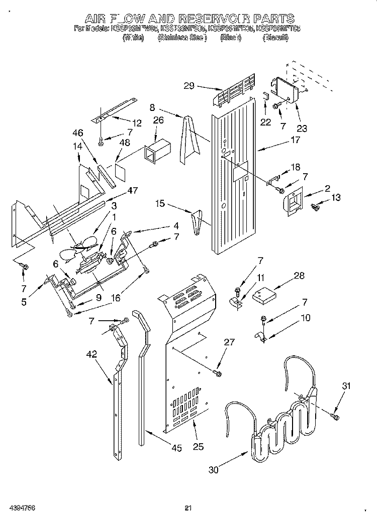 AIR FOWL AND RESERVOIR Diagram and Parts List for KSSP36MFT05  KitchenAid Refrigerator