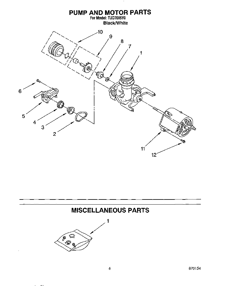 PUMP AND MOTOR, MISCELLANEOUS Diagram and Parts List for TUD7005Y0  Whirlpool Dishwasher
