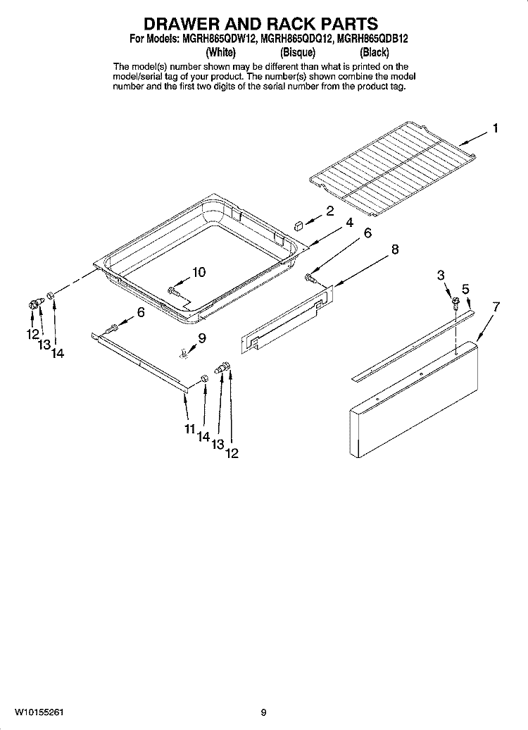 DRAWER AND RACK PARTS, OPTIONAL PARTS (NOT INCLUDED) Diagram and Parts List for MGRH865QDB12  Maytag Range
