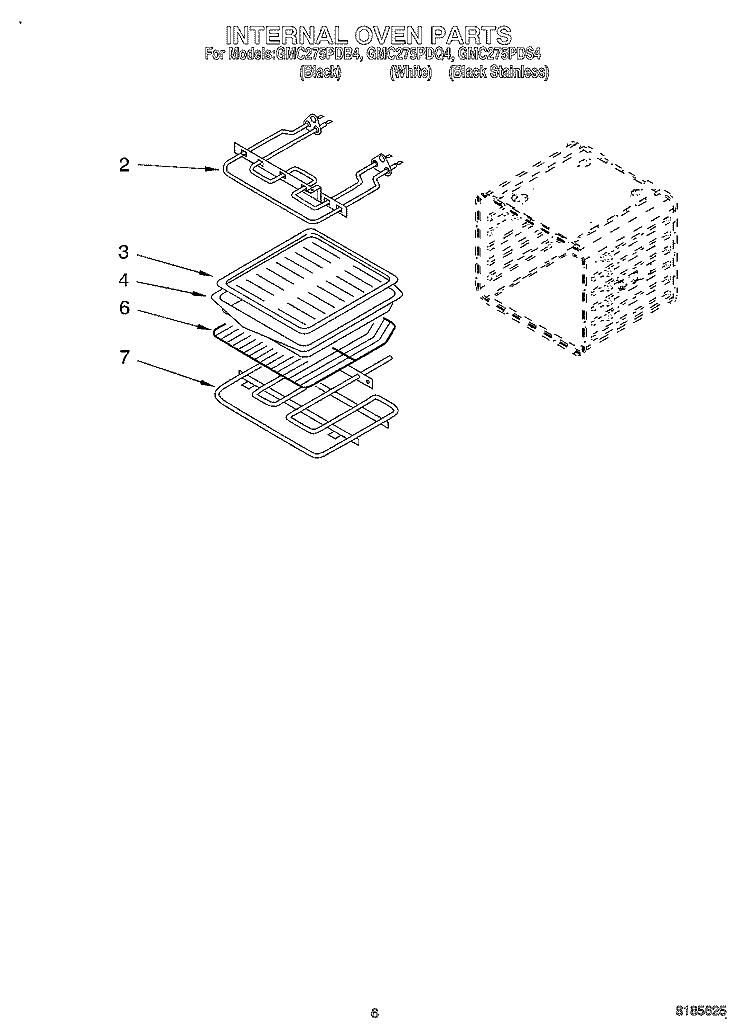 INTERNAL OVEN Diagram and Parts List for GMC275PDB4  Whirlpool Microwave Oven Combo