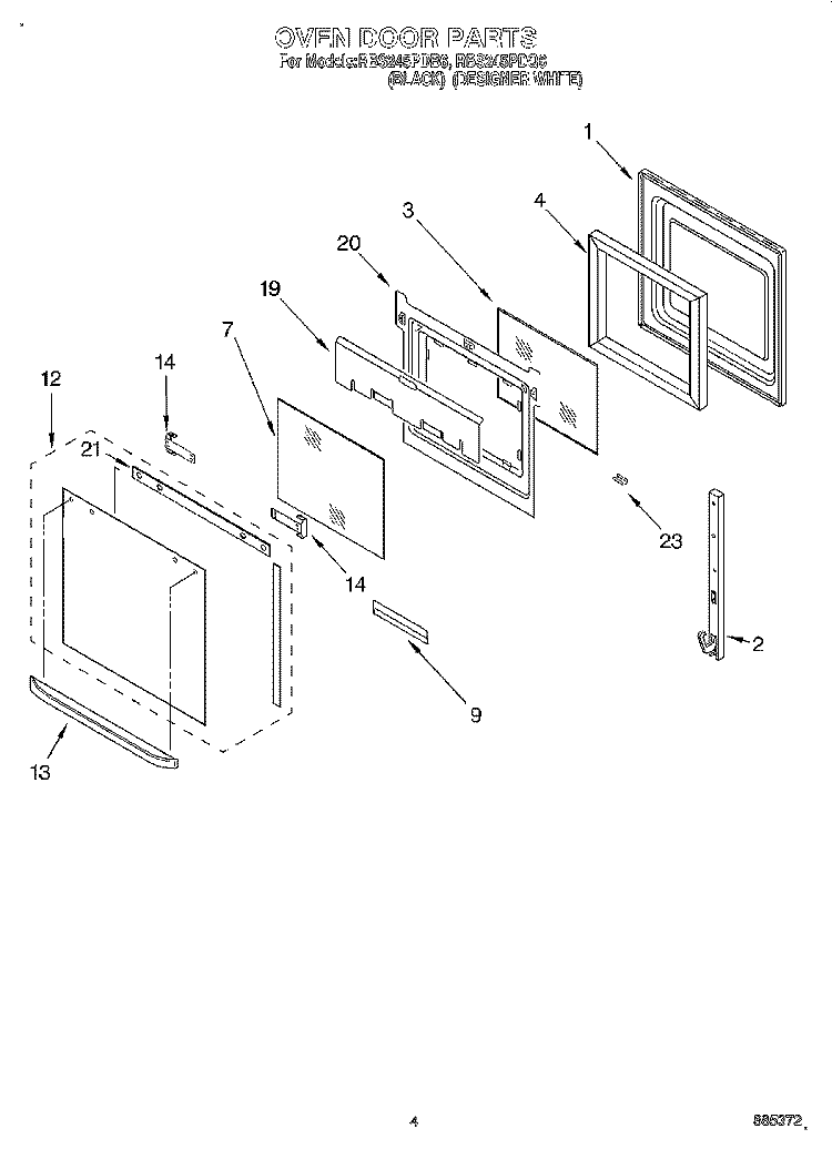 OVEN DOOR Diagram and Parts List for RBS245PDB6  Whirlpool Wall Oven
