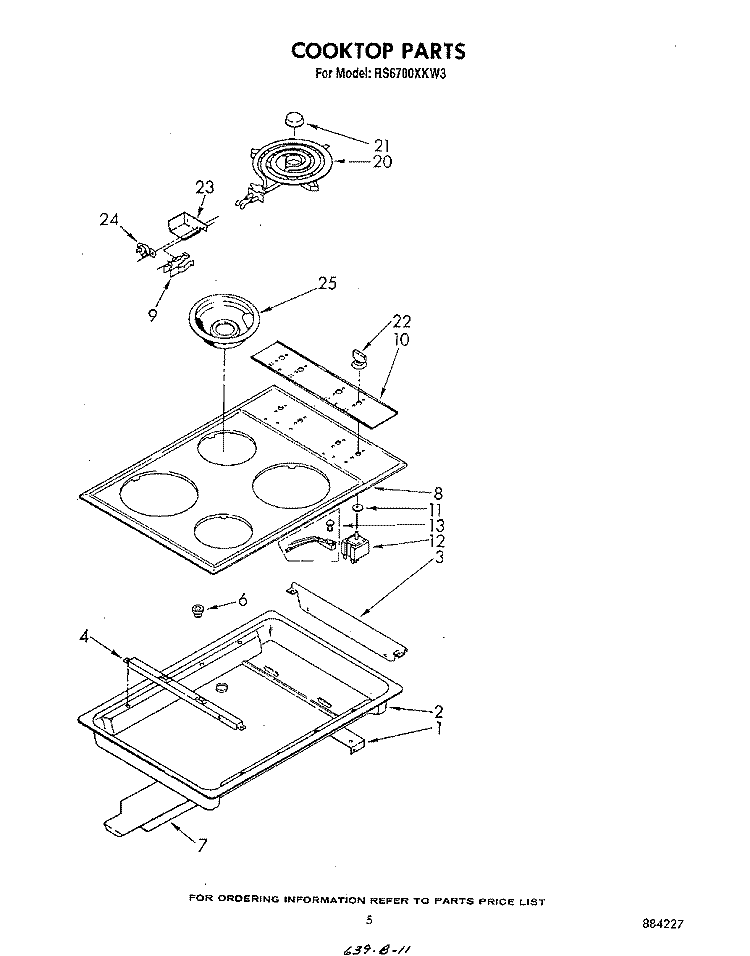 COOKTOP Diagram and Parts List for RS6700XKW3  Whirlpool Range