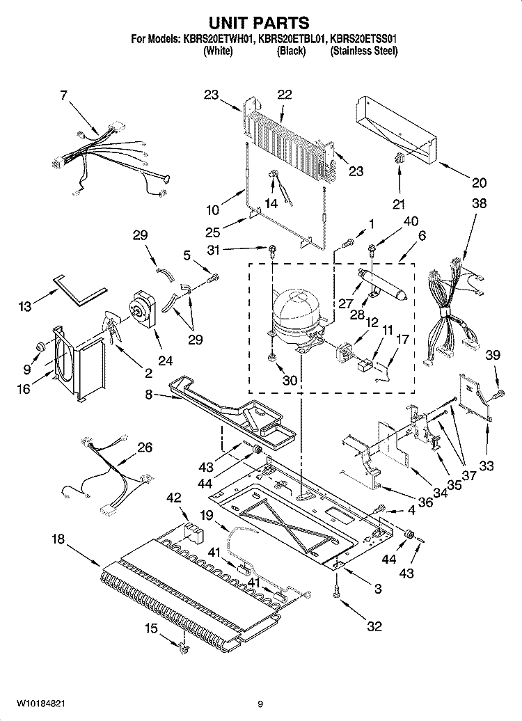 UNIT PARTS Diagram and Parts List for KBRS20ETWH01  KitchenAid Refrigerator