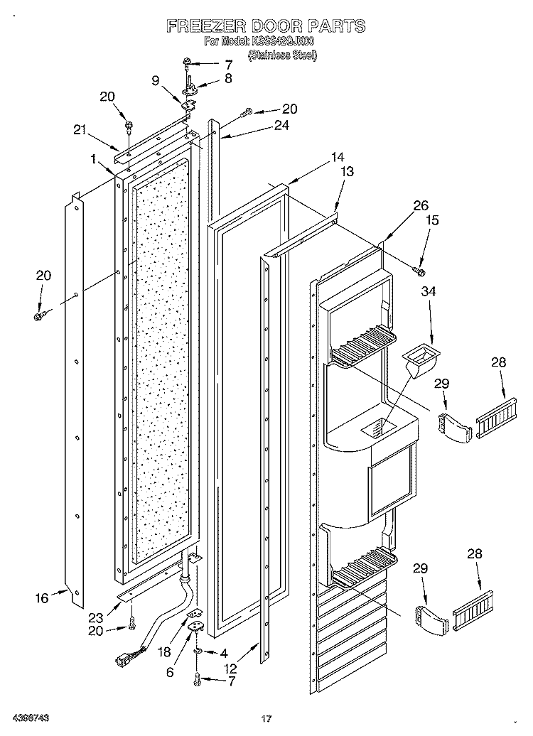 FREEZER DOOR Diagram and Parts List for KSSS42QJX00  KitchenAid Refrigerator