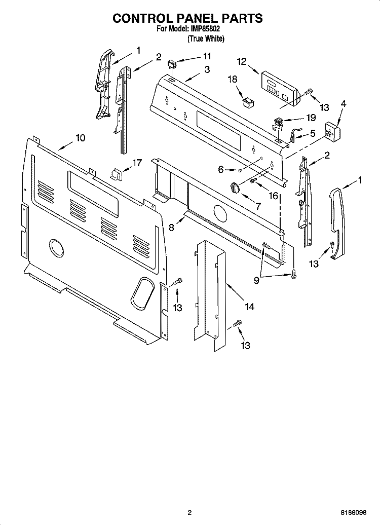CONTROL PANEL PARTS Diagram and Parts List for IMP85802  Inglis Range
