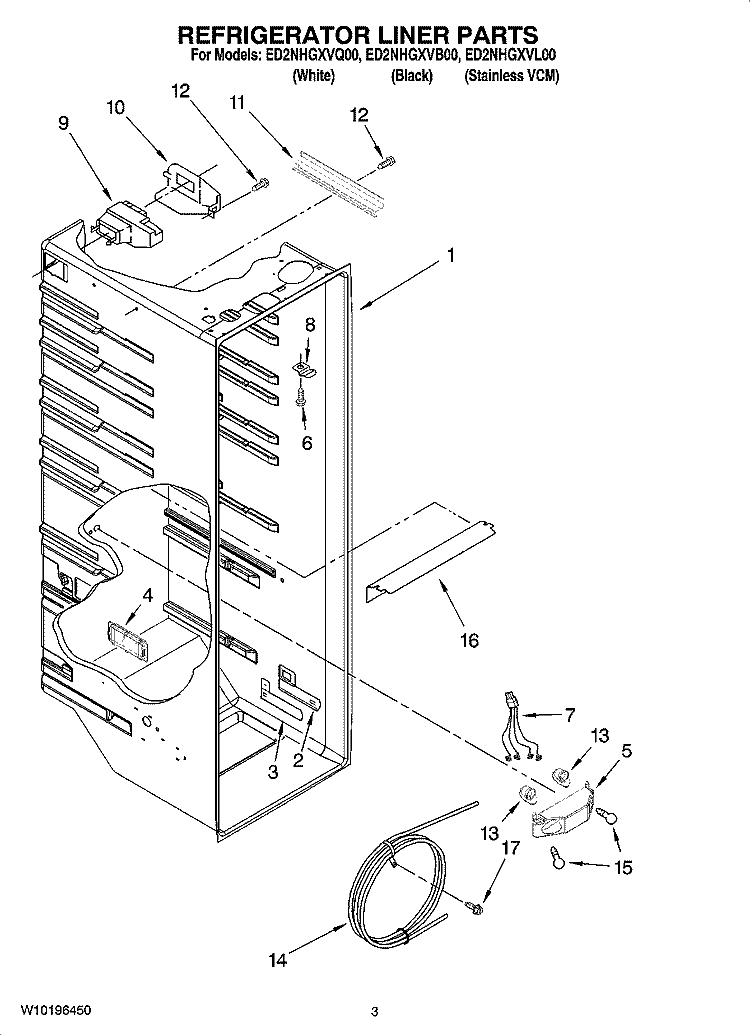 REFRIGERATOR LINER PARTS Diagram and Parts List for ED2NHGXVQ00  Whirlpool Refrigerator