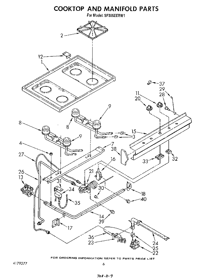 COOKTOP AND MANIFOLD , LITERATURE A Diagram and Parts List for SF305EERW1  Whirlpool Range