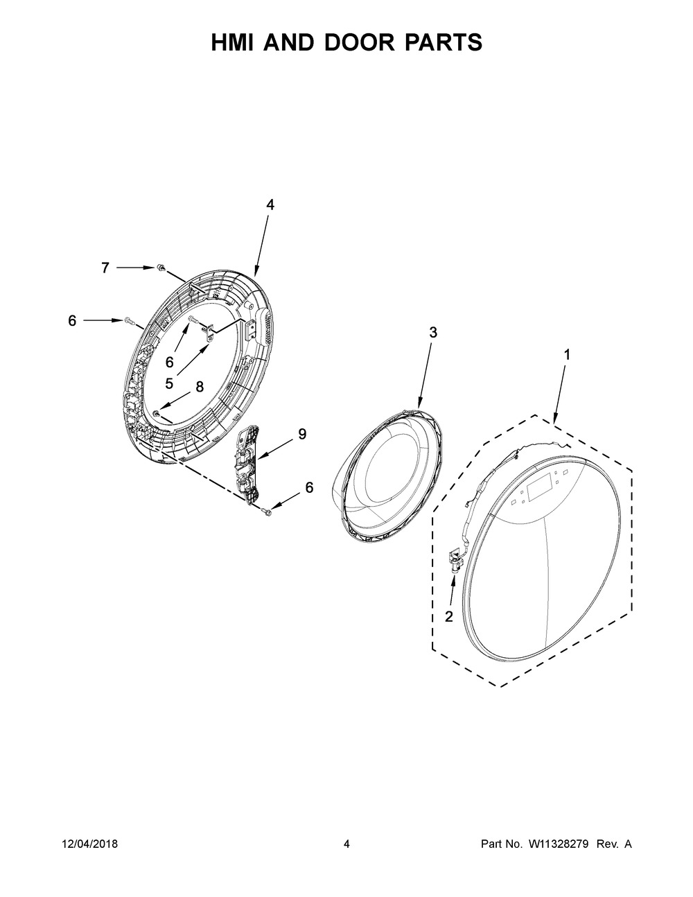 Hmi And Door Parts Diagram and Parts List for WFC9820HW0  Whirlpool Washer