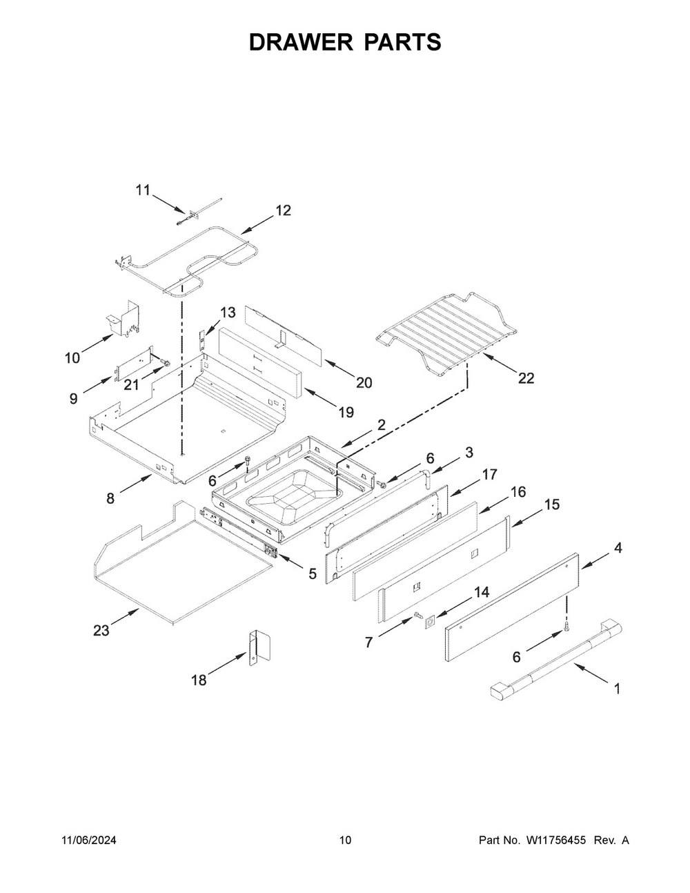 06 - Drawer Parts Diagram and Parts List for JGS1450ML2  Whirlpool Range