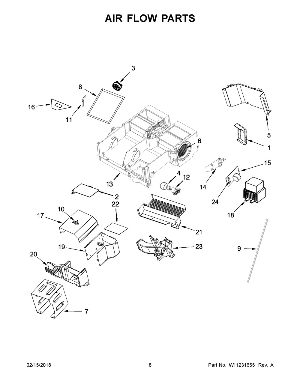 Air Flow Parts Diagram and Parts List for YKMHC319ES2  Whirlpool Microwave