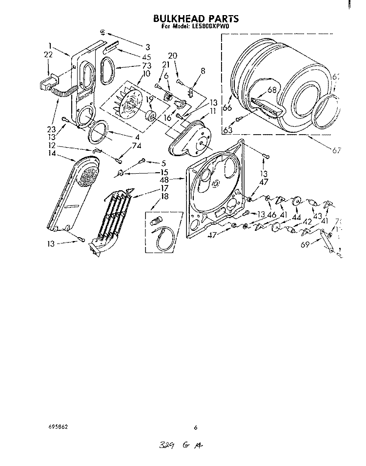 SECTION Diagram and Parts List for LE5800XPW0  Whirlpool Dryer