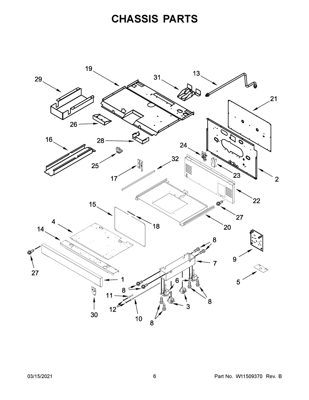 Chassis Parts Diagram and Parts List for JGRP430HL01  Whirlpool Range