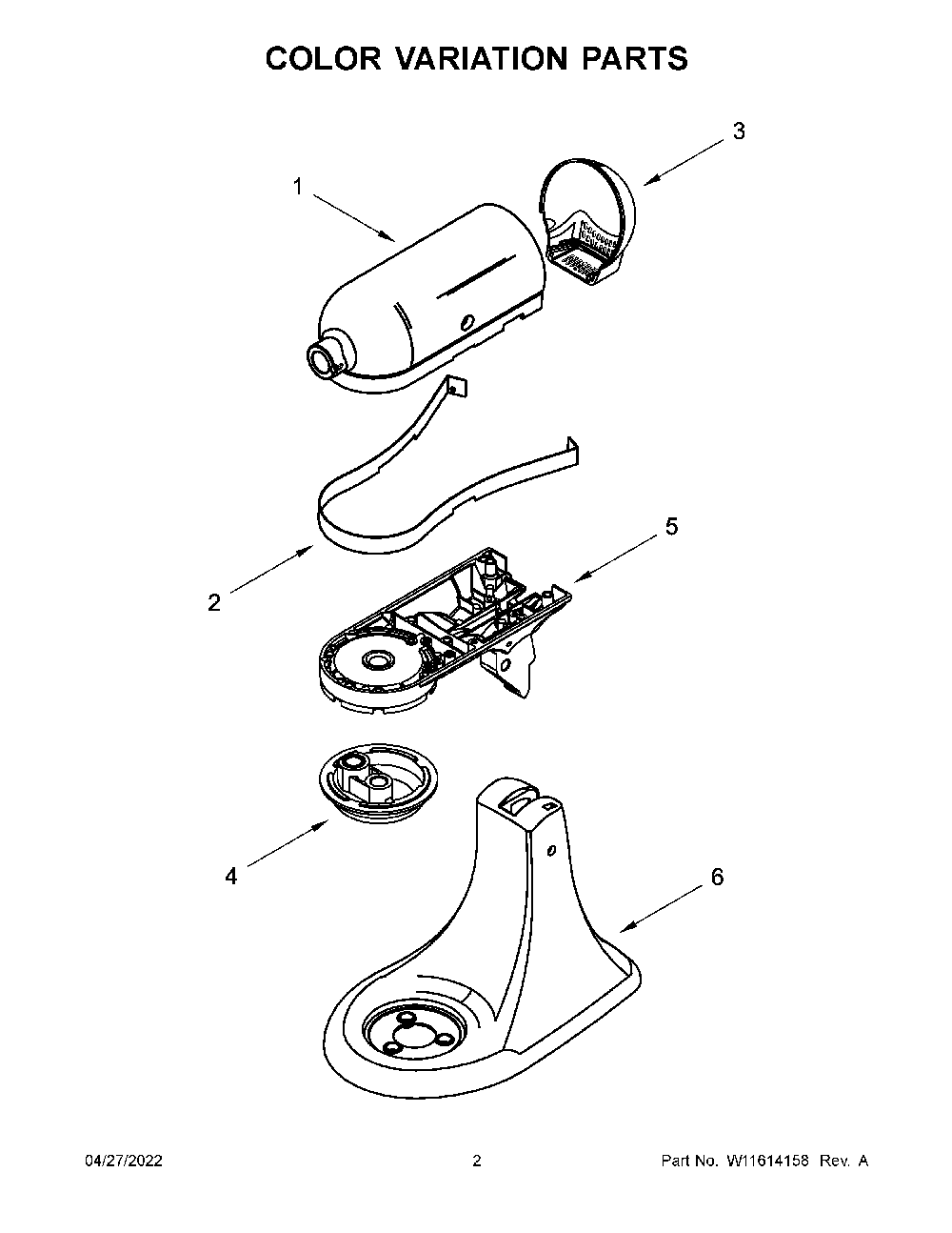 Color Variation Parts Diagram and Parts List for 5KSM180LEZLB0  KitchenAid Mixer