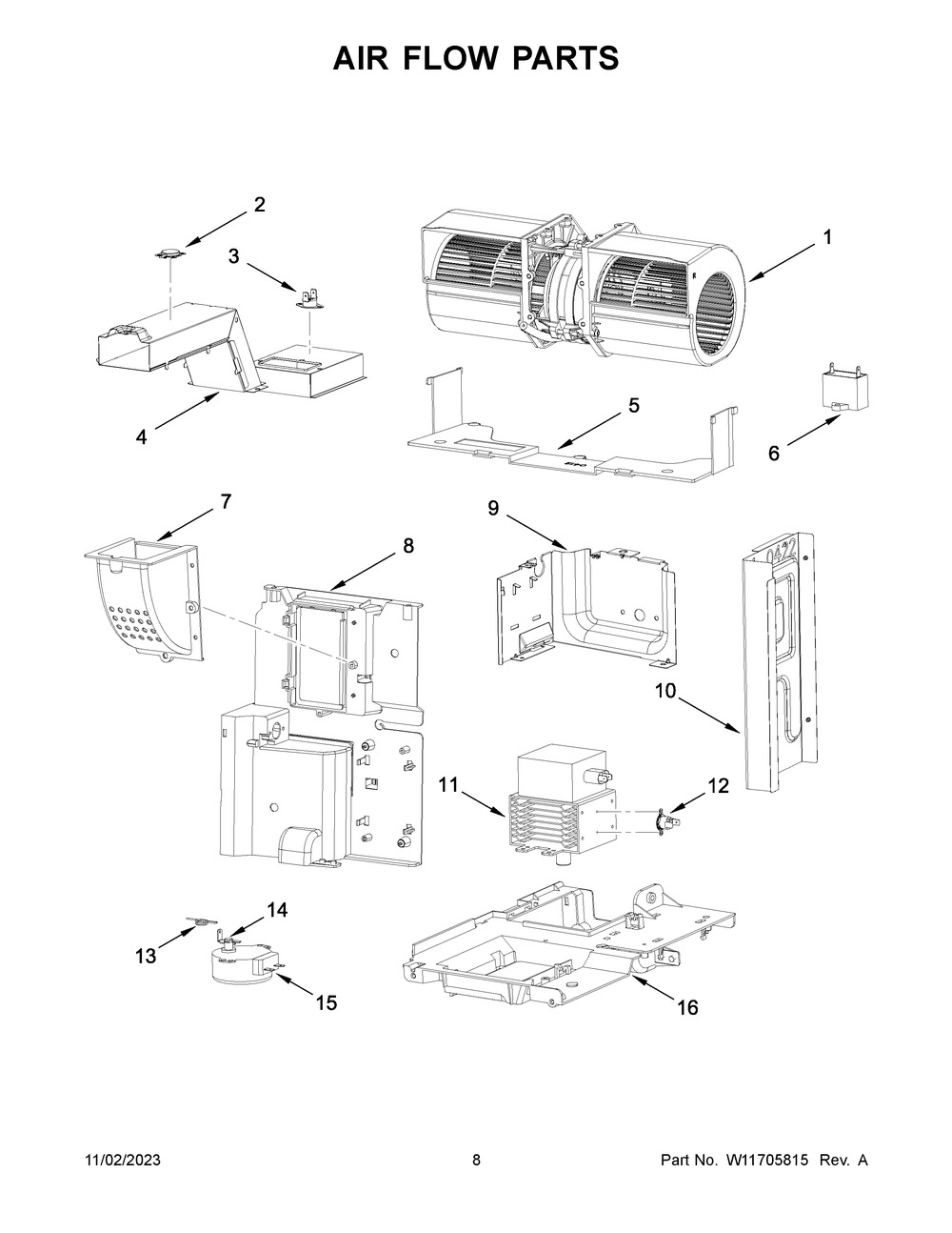 Air Flow Parts Diagram and Parts List for YWMMF5930PW00  Whirlpool Microwave