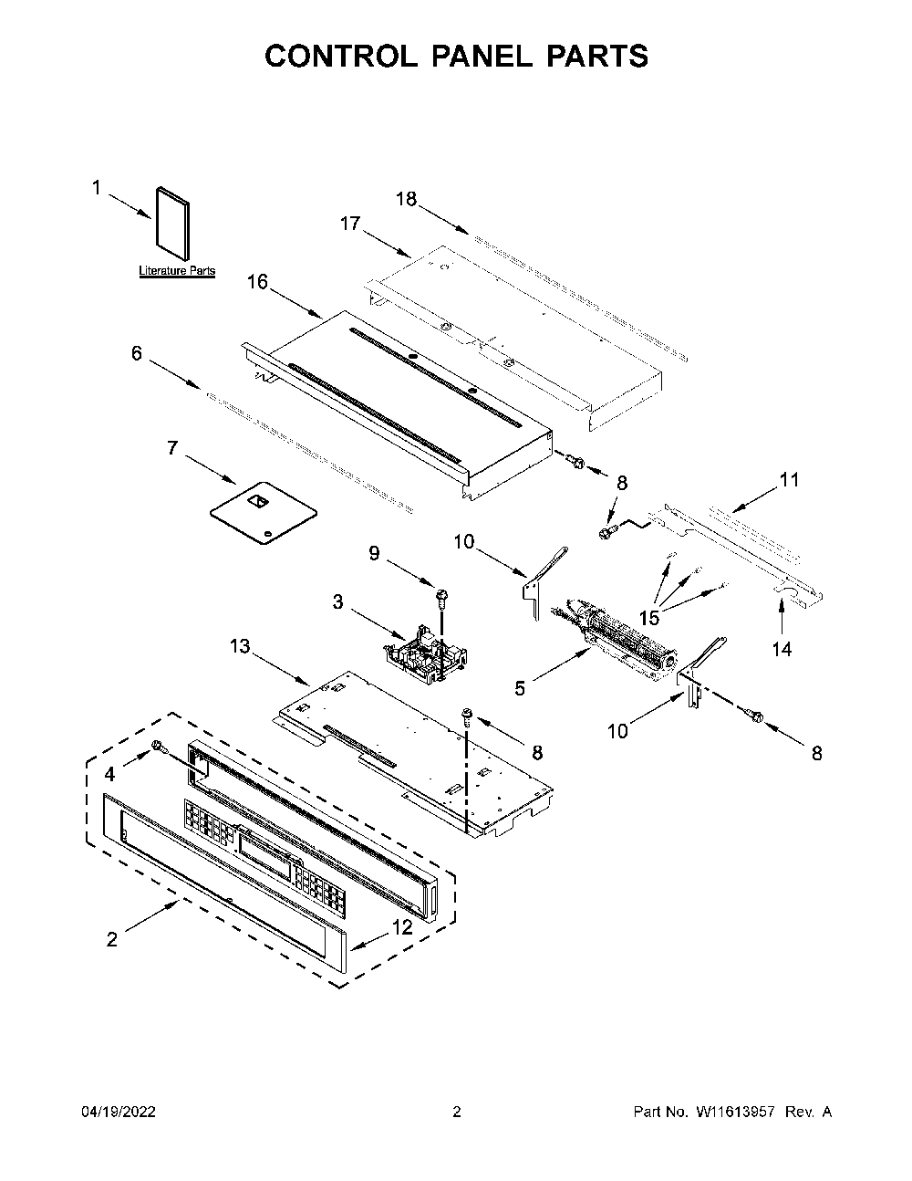 Control Panel Parts Diagram and Parts List for KODT100ESS20  KitchenAid Wall Oven