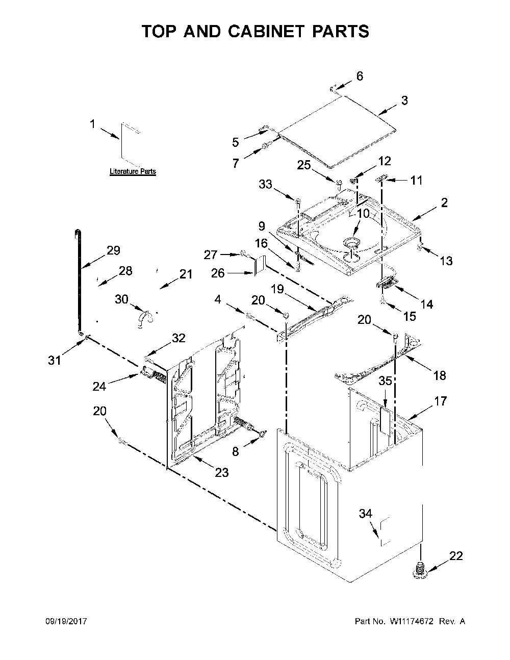 Top and cabinet parts Diagram and Parts List for 11020372711  Kenmore Washer