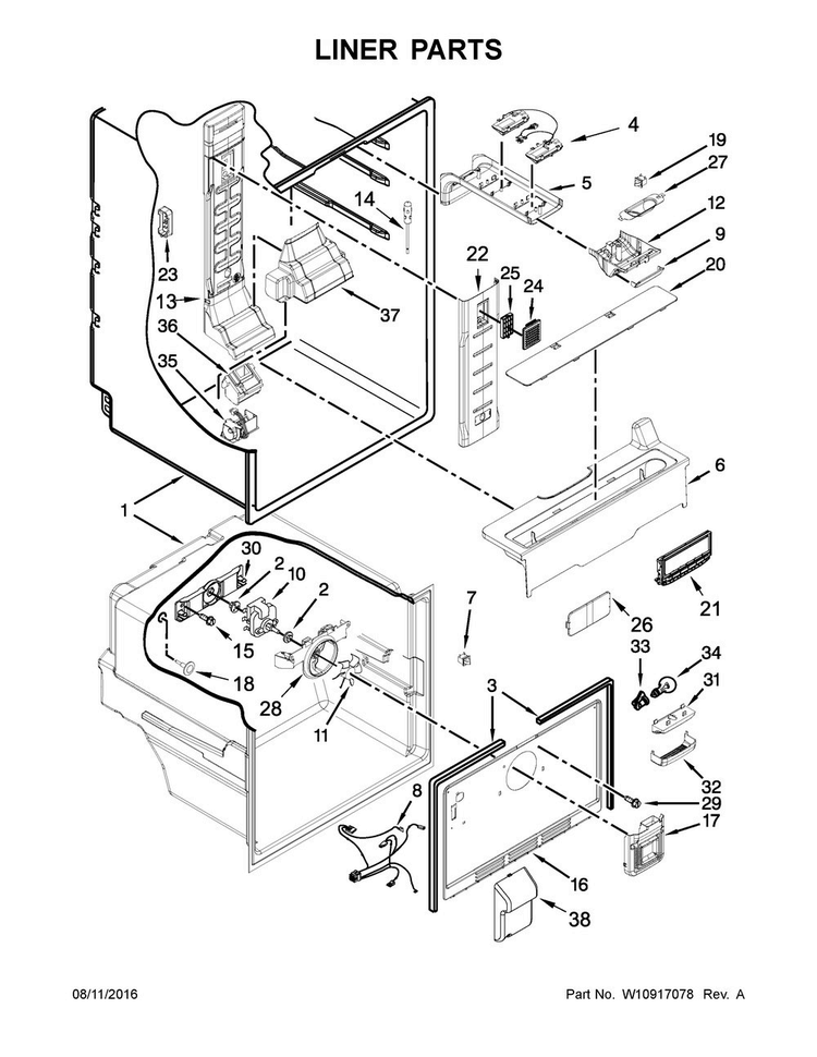 Liner Parts Diagram and Parts List for WRF560SFYE03  Whirlpool Refrigerator
