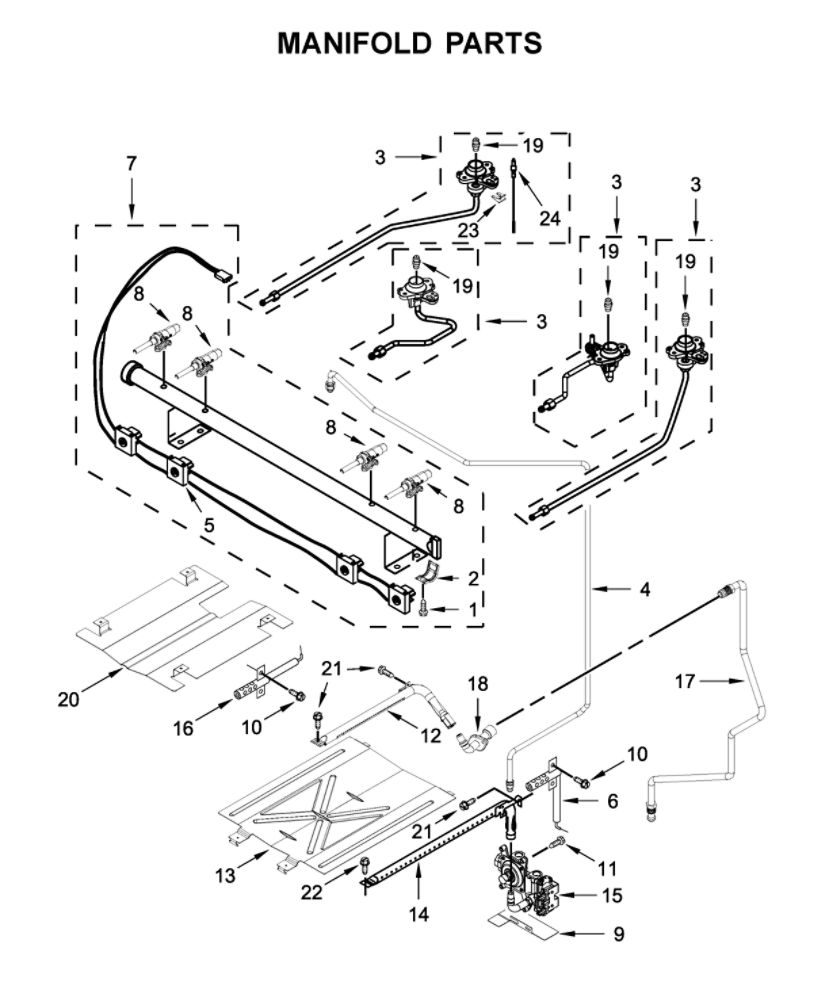 Manifold Parts Diagram and Parts List for WFG515S0JW1  Whirlpool Range