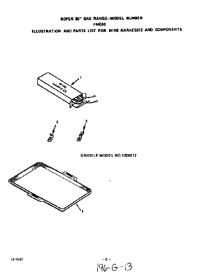 Wire Harness Diagram and Parts List for F4458*0  Roper Range
