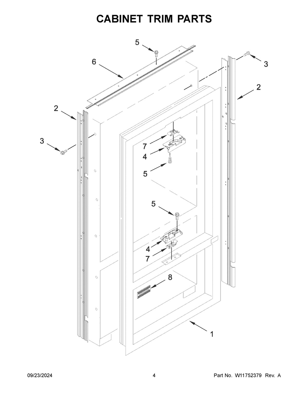 03 - Cabinet Trim Parts Diagram and Parts List for KBFN506ESS06  Whirlpool Refrigerator
