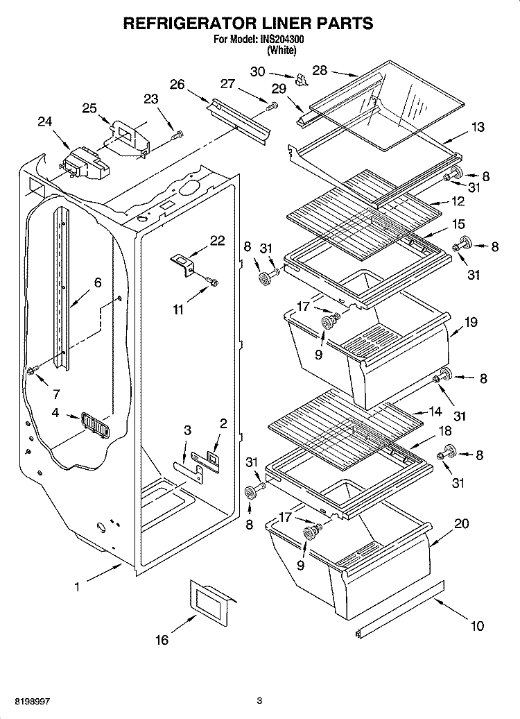REFRIGERATOR LINER PARTS Diagram and Parts List for INS204300  Inglis Refrigerator