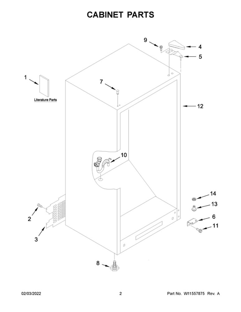 Cabinet Parts Diagram and Parts List for WZF34X16DW08  Whirlpool Freezer