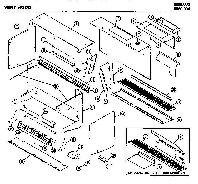 02 - VENT HOOD Diagram and Parts List for 8090000  Whirlpool Microwave Oven Combo
