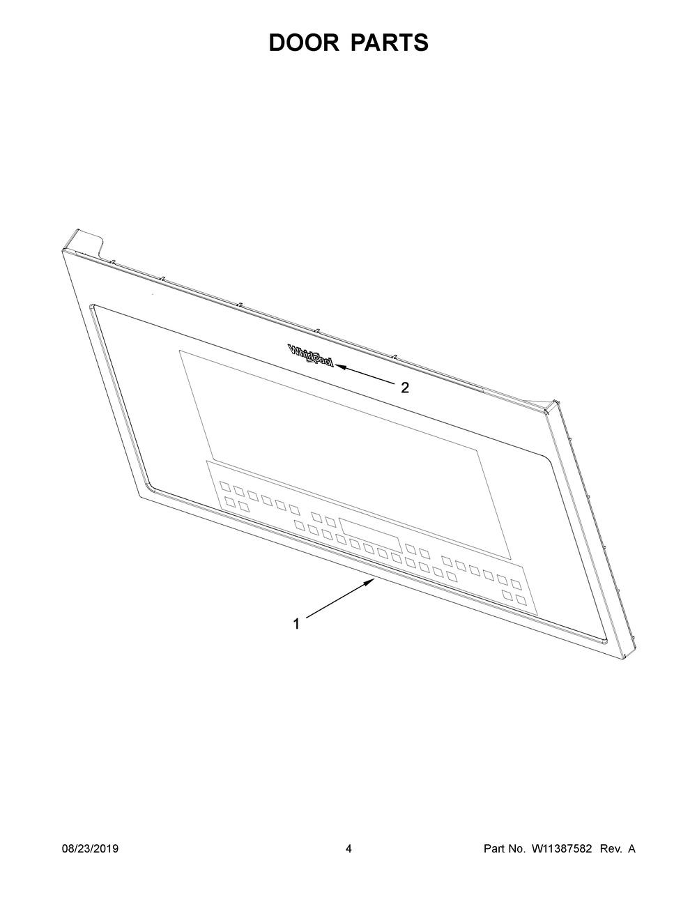 Door Parts Diagram and Parts List for WMH54521JZ0  Whirlpool Microwave