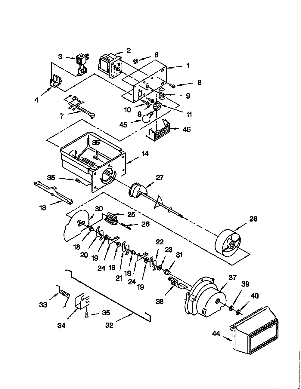 Motor & ice container Diagram and Parts List for 10652242102  Kenmore Refrigerator
