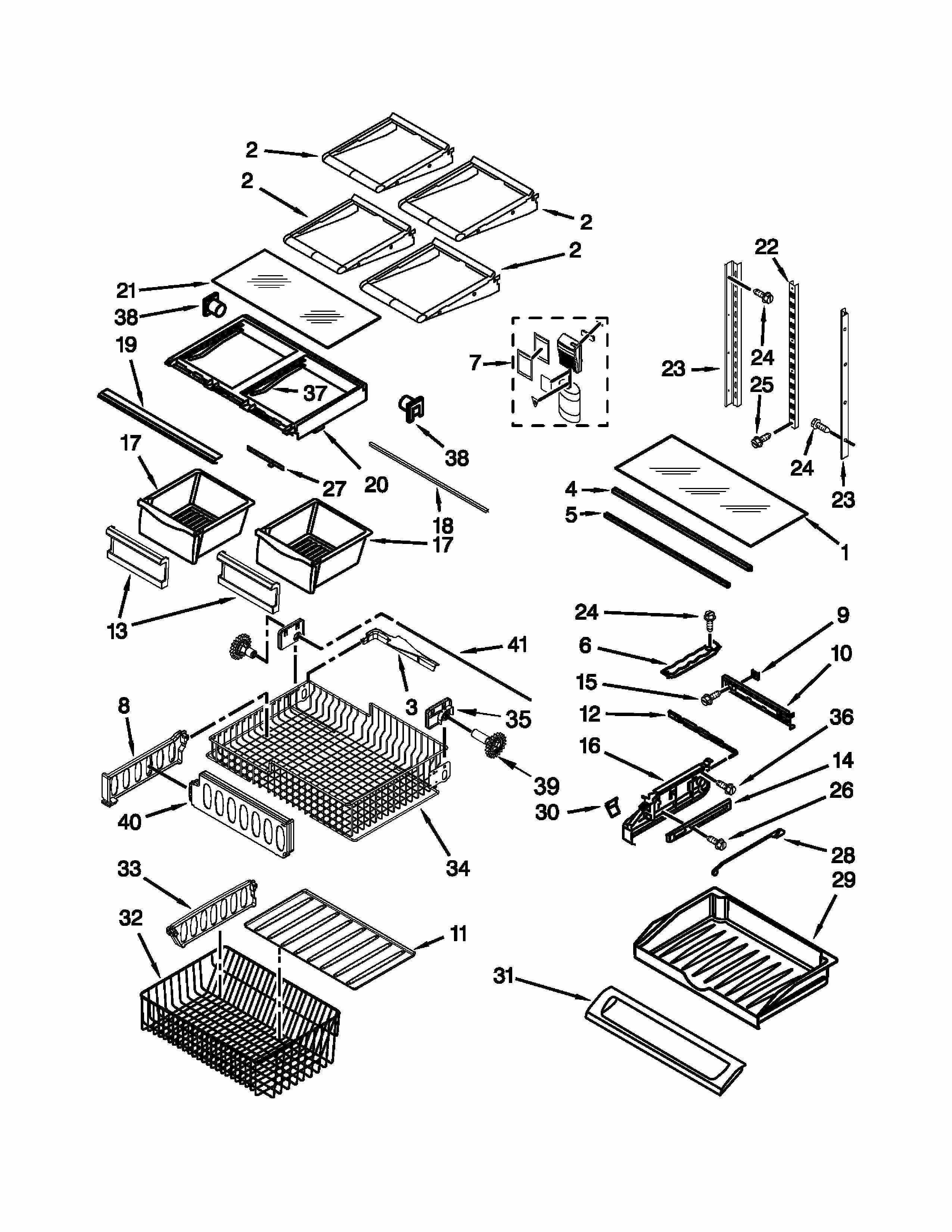 Shelf Parts Diagram and Parts List for 59679463410  Kenmore Refrigerator