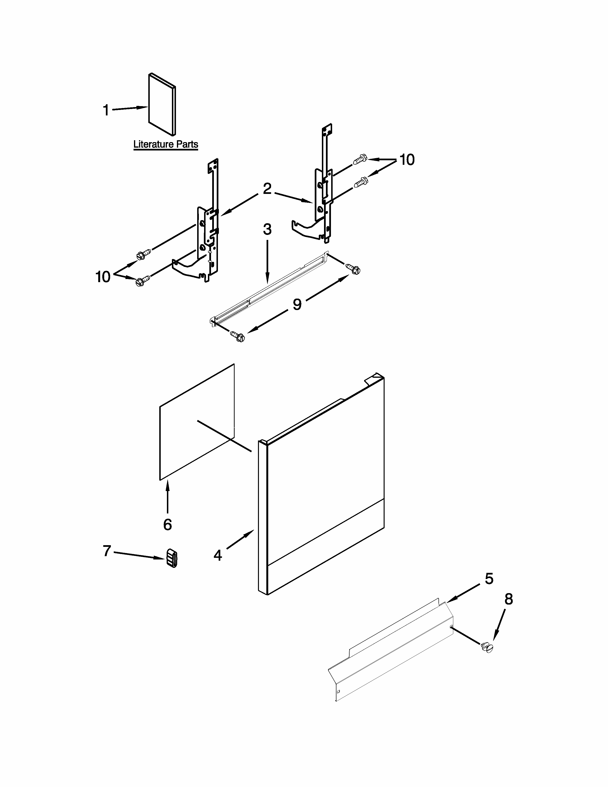 Door And Panel Parts Diagram and Parts List for IUD3100BW3  Whirlpool Dishwasher