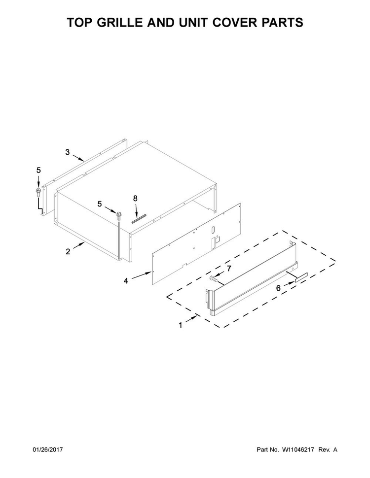 Top Grille And Unit Cover Parts Diagram and Parts List for KBFN402ESS02  KitchenAid Refrigerator