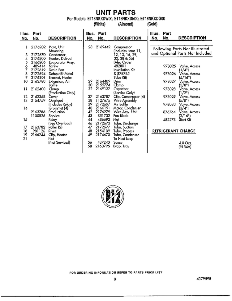 Unit Parts Page 2 Diagram and Parts List for ET18NKDG00  Whirlpool Refrigerator