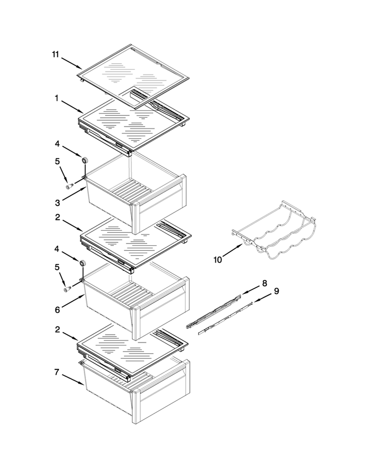 Refrigerator Shelf Parts Diagram and Parts List for WRS965CIAM01  Whirlpool Refrigerator