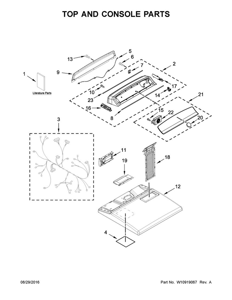Top And Console Parts Diagram and Parts List for 11066134610  Kenmore Dryer