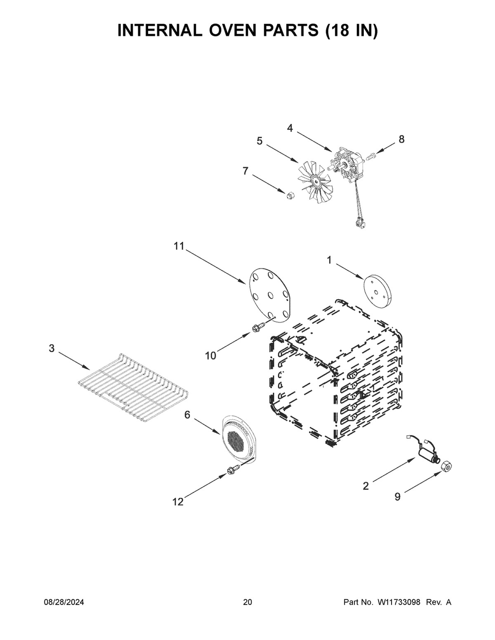 11 - Internal Oven Parts (18 In) Diagram and Parts List for KFGC558JMH07  Whirlpool Range