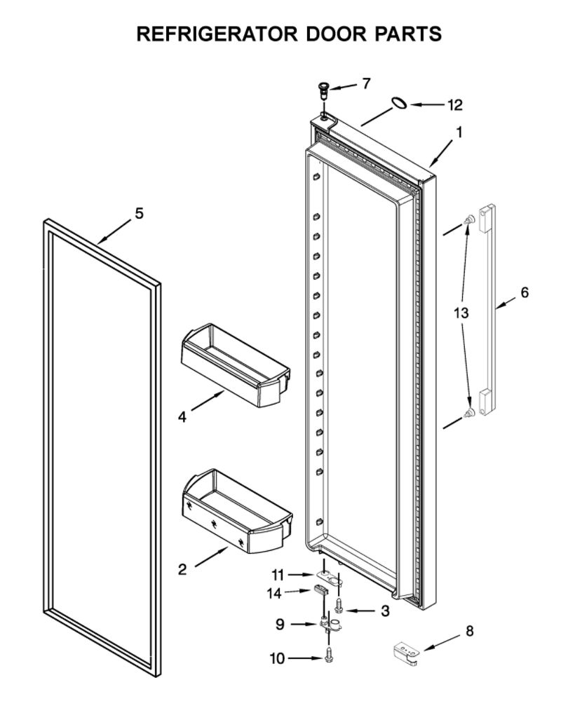 Refrigerator Door Parts Diagram and Parts List for WRSA71CIHZ01  Whirlpool Refrigerator