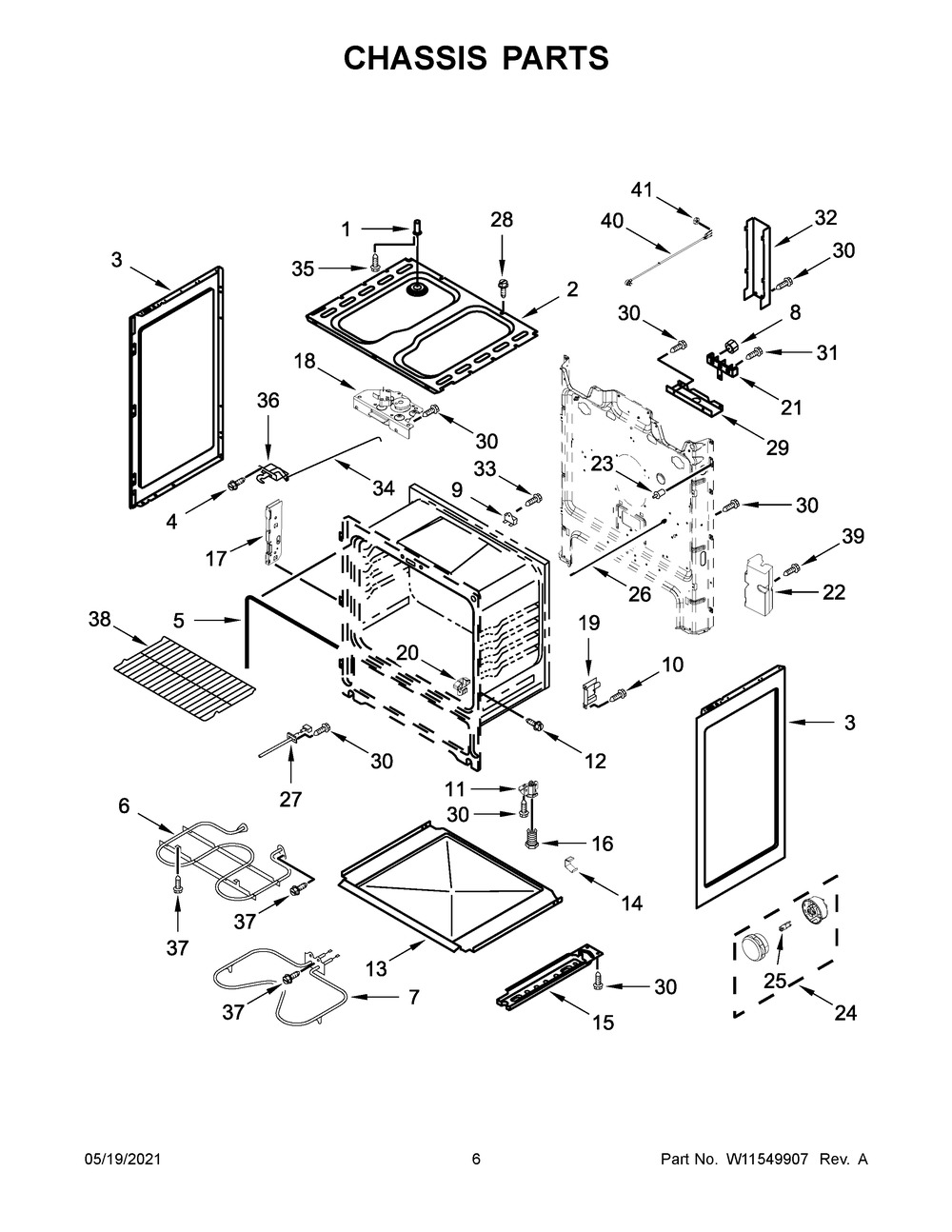 Chassis Parts Diagram and Parts List for YWFC315S0JS1  Whirlpool Range