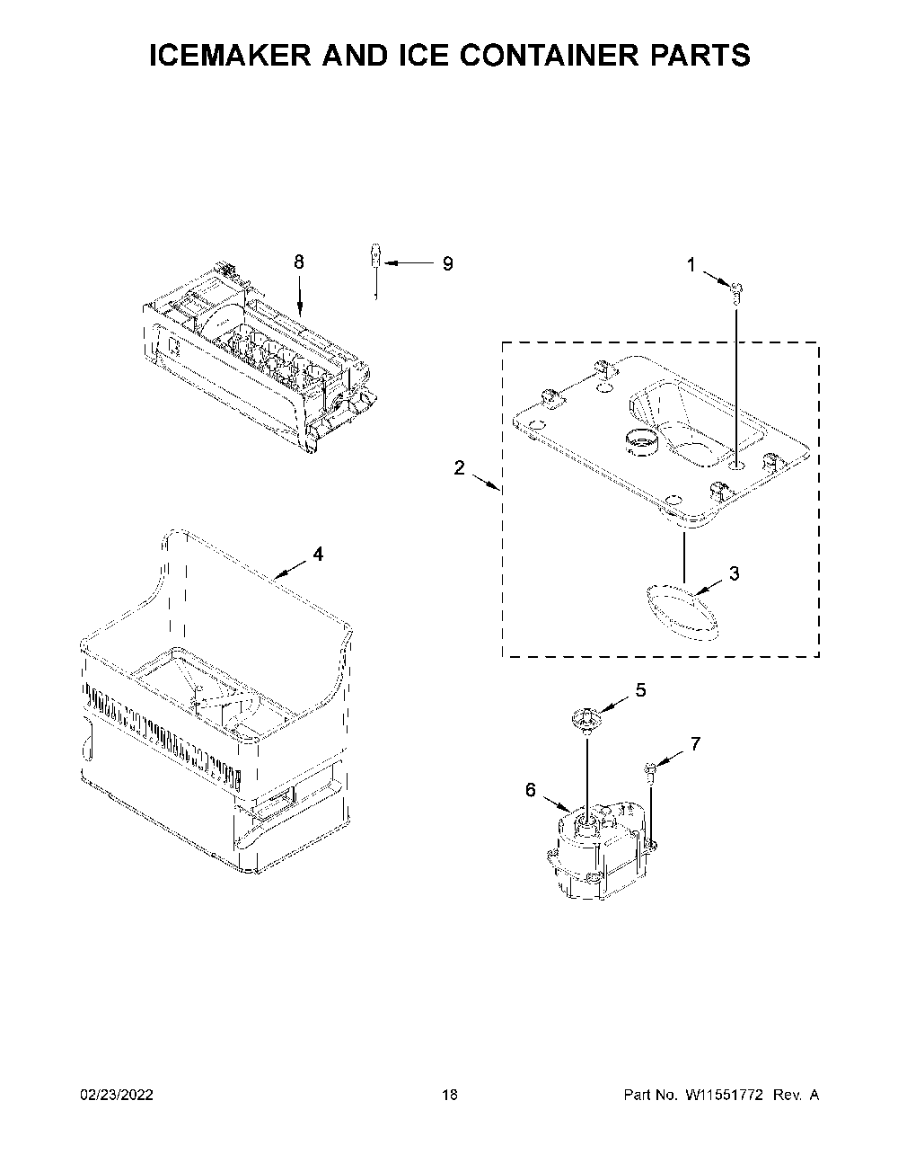 Icemaker And Ice Container Parts Diagram and Parts List for KRFC704FPS05  KitchenAid Refrigerator