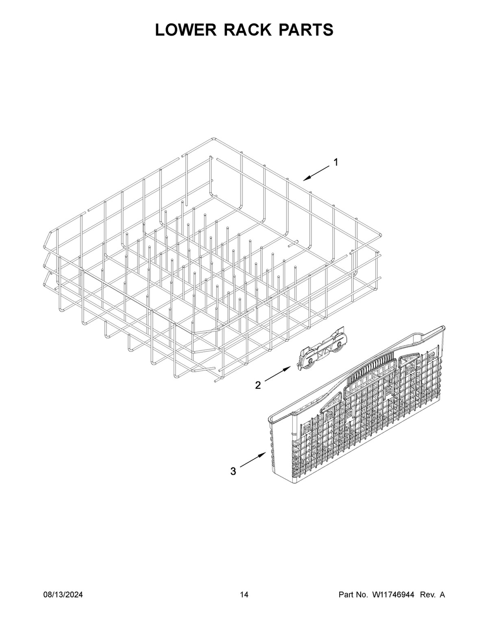 08 - Lower Rack Parts Diagram and Parts List for MDPS6124RZ1  Whirlpool Dishwasher