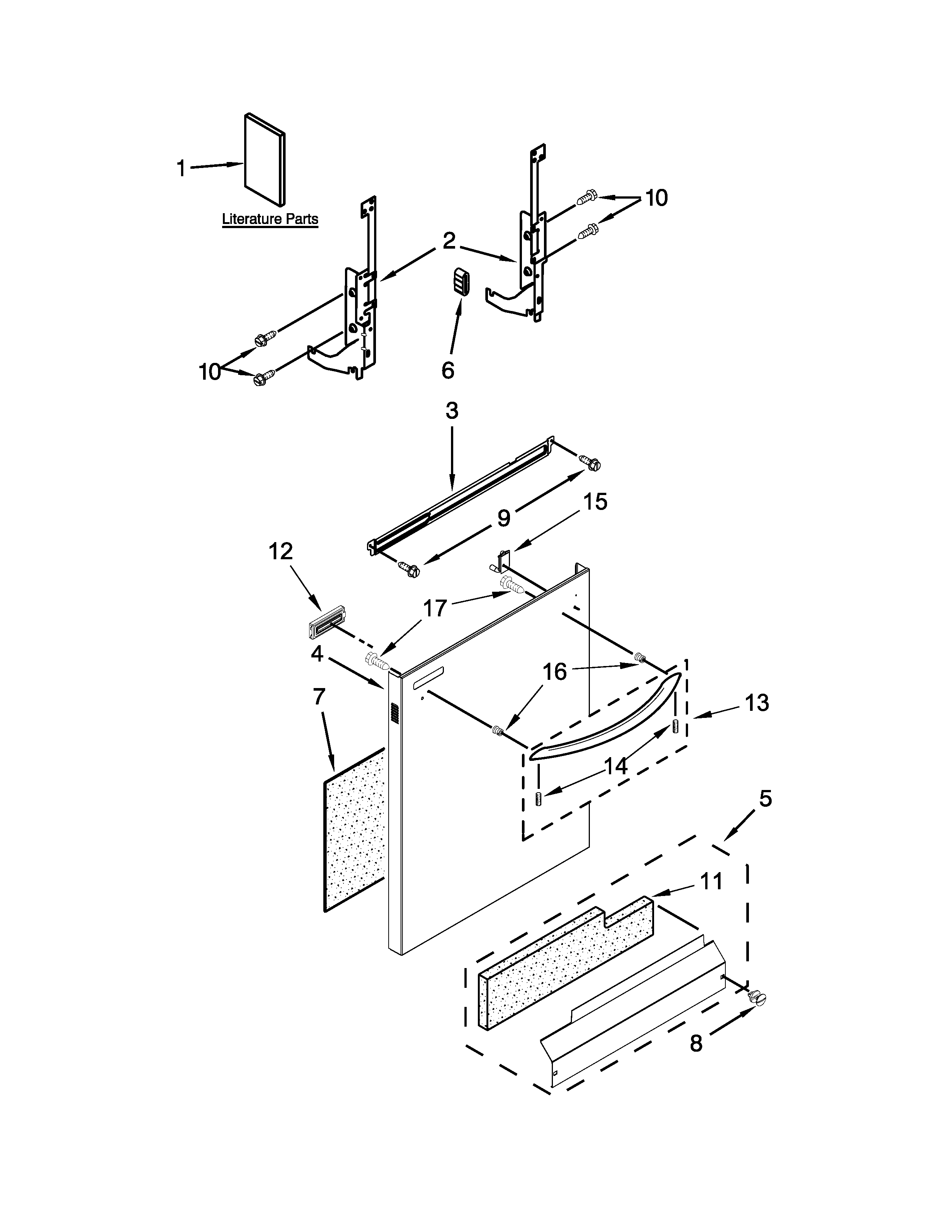 Door And Panel Parts Diagram and Parts List for 66513493N411  Kenmore Dishwasher